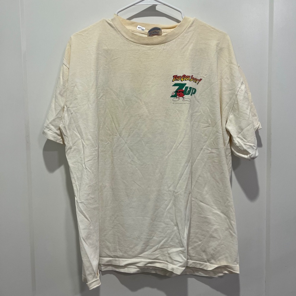 Vintage 7Up The Cool Spot T-Shirt XL Cream National Heavyweight 90s Made In USA